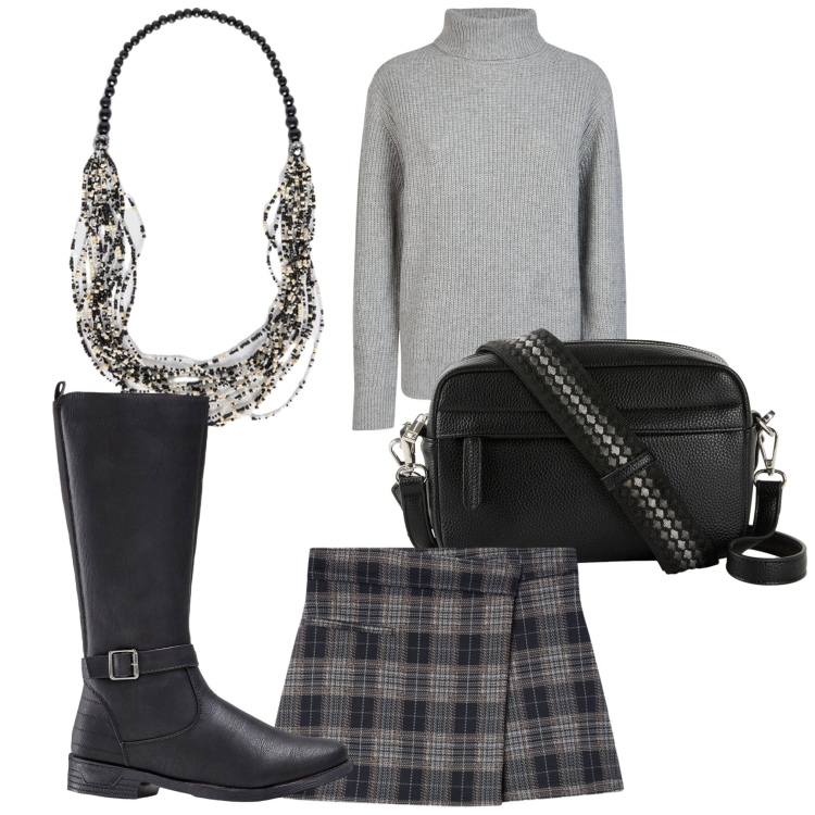 Outfit donna - Lo stile che amo. Stile Preppy per Tutti i giorni. Abbinamento con stivali, borse a tracolla, minigonne, collane, maglieria.
