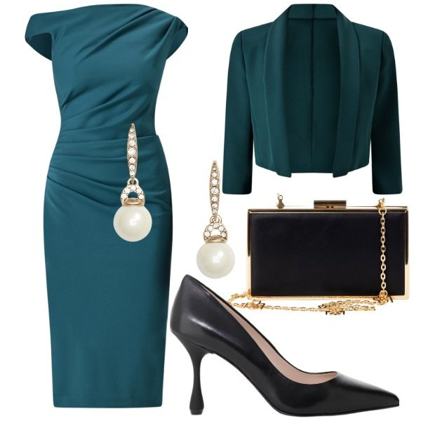 Outfit donna - Abbinamento elegante. Stile Bon Ton per Cerimonia. Abbinamento con vestiti a tubino, pochette, bolero, décolleté, orecchini.