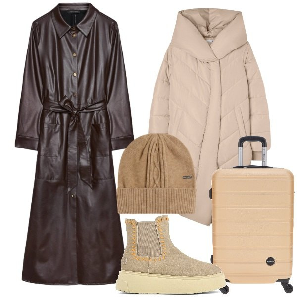 Outfit donna - Aggiornamenti invernali. Stile Etnico per Tutti i giorni. Abbinamento con cappotti, cappelli, stivaletti, valigie, vestiti chemisier.