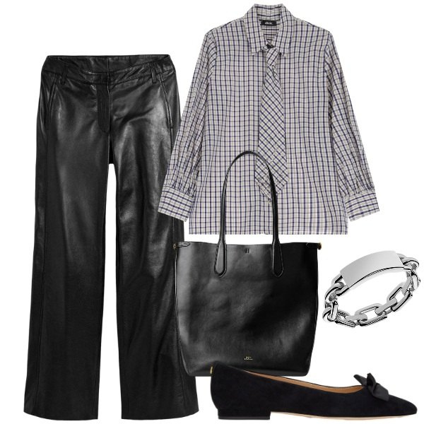 Outfit donna - Street style. Stile Urban per Tutti i giorni. Abbinamento con pantaloni, camicie, anelli, borse tote, ballerine.