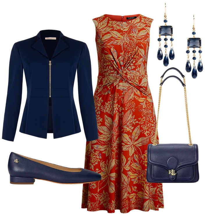 Outfit donna - Total look #2238717. Stile Chic per Serata fuori. Abbinamento con blazer, borse a spalla, vestiti, ballerine, orecchini.