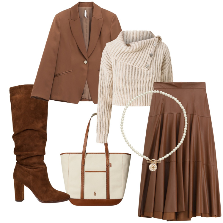 Outfit donna - Autumn in love. Stile Glamour per Tutti i giorni. Abbinamento con maglieria, blazer, gonne lunghe, ciondoli, stivali, borse tote.
