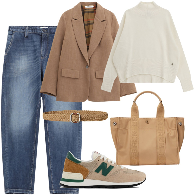 Outfit donna - Si torna a scuola!. Stile Casual per Scuola/Università. Abbinamento con sneakers, blazer, jeans, maglieria, borse tote, cinture.