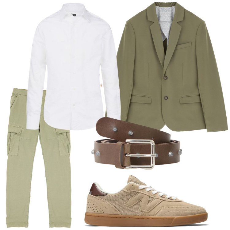 Outfit uomo - Verde bosco. Stile Casual per Ufficio. Abbinamento con sneakers, giacche, cinture, pantaloni cargo, camicie.
