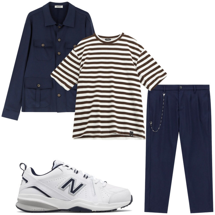 Outfit uomo - Righe tutto il giorno. Stile Casual per Tutti i giorni. Abbinamento con sneakers, camicie, t-shirt, pantaloni.