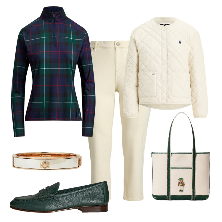 Outfit donna - Look curvy di tendenza!. Stile Casual per Tutti i giorni. Abbinamento con braccialetti, jeans dritti, borse tote, mocassini, giacche, pullovers.
