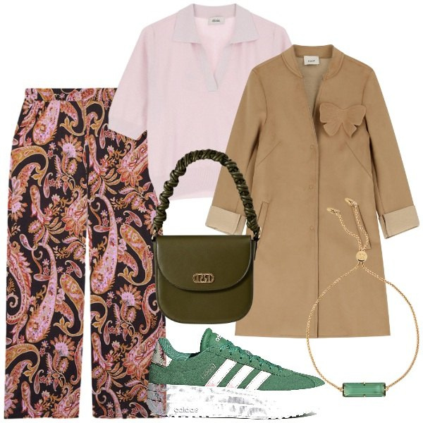 Outfit donna - Farfalla. Stile Chic per Tutti i giorni. Abbinamento con borse a mano, cappotti, maglieria, braccialetti, sneakers, pantaloni.
