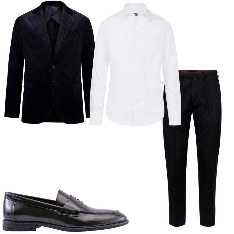 Outfit uomo - Serata senza cravatta. Stile Business/Elegante per Serata speciale. Abbinamento con camicie, giacche, pantaloni, scarpe stringate.