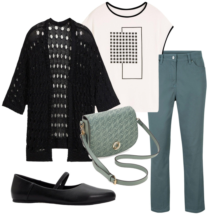 Outfit donna - Total look #2238793. Stile Minimal per Ufficio. Abbinamento con cardigans, pantaloni, ballerine, maglieria, borse a tracolla.