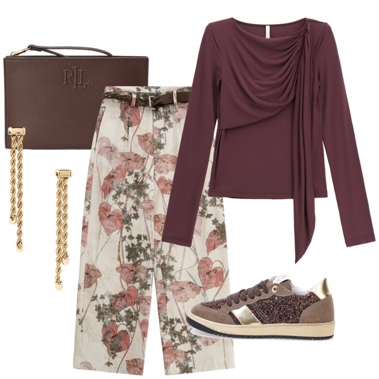Outfit donna - Total look #2238799. Stile Etnico per Tutti i giorni. Abbinamento con bluse, pantaloni, orecchini, pochette, sneakers.