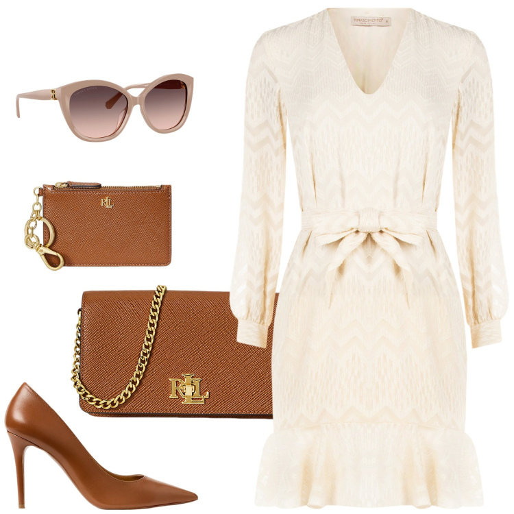 Outfit donna - Total look #2238804. Stile Romantica per Tutti i giorni. Abbinamento con vestiti corti, décolleté, occhiali da sole, borse a tracolla, portafogli.