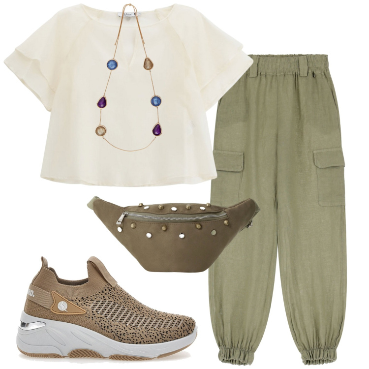 Outfit donna - Total look #2238808. Stile Basic per Tutti i giorni. Abbinamento con maglieria, marsupi, pantaloni, sneakers, collane.