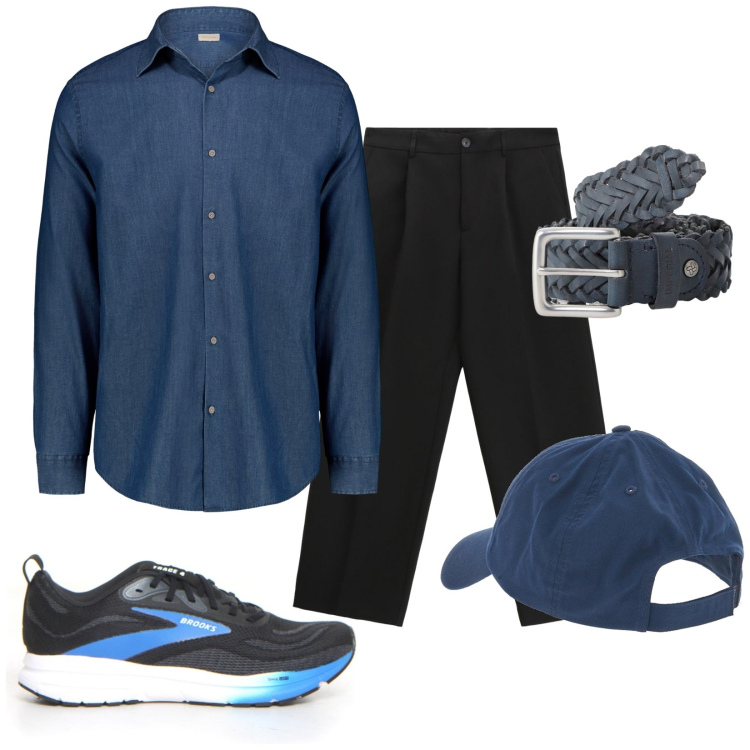 Outfit uomo - Aperitivo in terrazza. Stile Casual per Tutti i giorni. Abbinamento con cinture, pantaloni, camicie, cappelli, scarpe sportive.