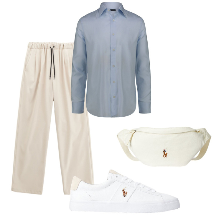 Outfit uomo - L\'estate è finita. Stile Casual per Tutti i giorni. Abbinamento con pantaloni, sneakers, borse sportive, camicie.