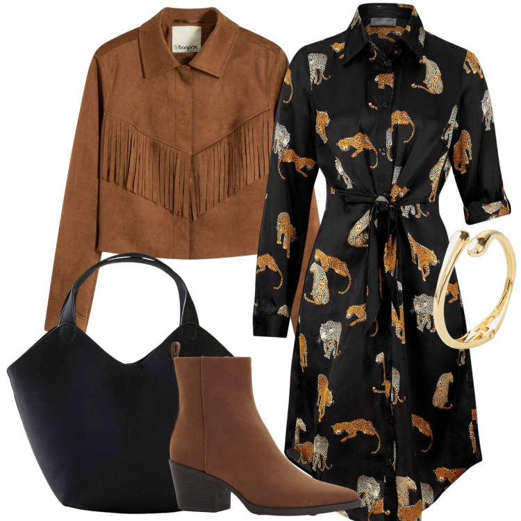 Outfit donna - Autunno Bonprix. Stile Casual chic per Tutti i giorni. Abbinamento con vestiti chemisier, blazer, braccialetti, stivaletti texani, borse a mano.