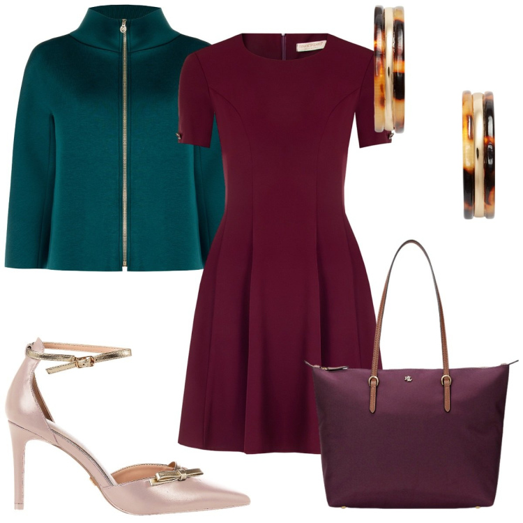 Outfit donna - Rinascimento : i colori dell\'autunno. Stile Trendy per Tutti i giorni. Abbinamento con vestiti corti, cappe, décolleté, orecchini, borse tote.
