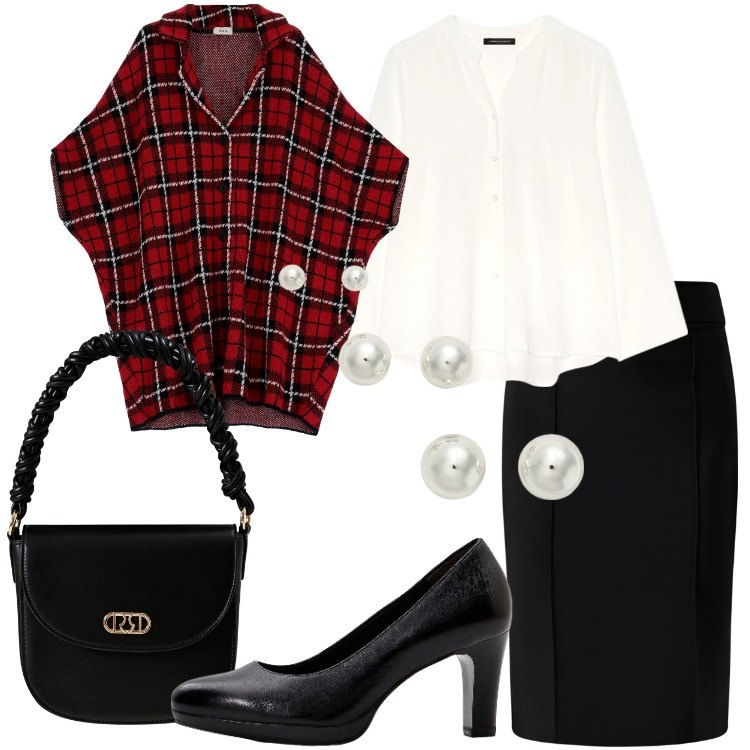 Outfit donna - Lo spolverino tartan. Stile Bon Ton per Ufficio. Abbinamento con décolleté, gonne, borse a mano, trench, orecchini, camicie.