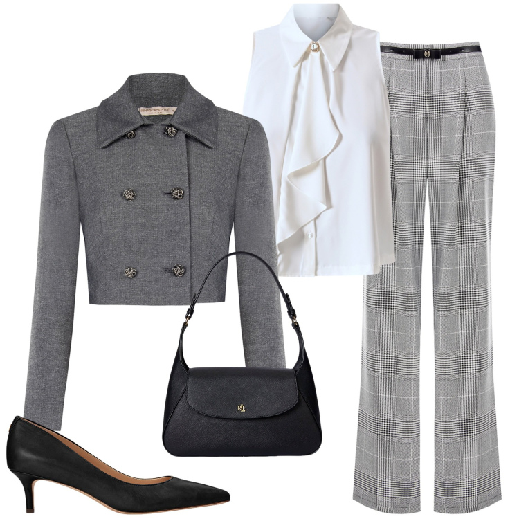 Outfit donna - Ritorno del tartan. Stile Chic per Serata fuori. Abbinamento con pantaloni, blazer, camicie, décolleté, borse a spalla.