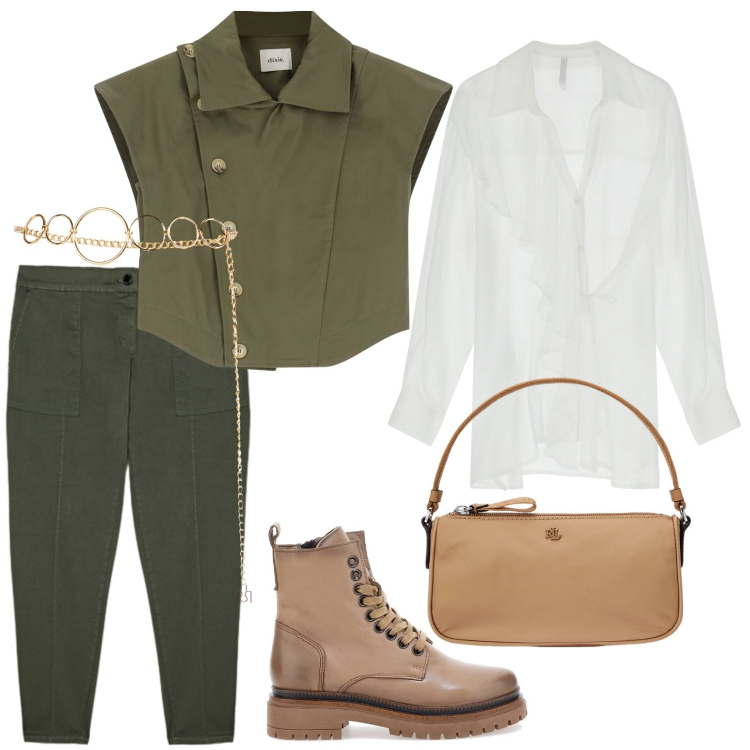 Outfit donna - Il giubbino leggero. Stile Military per Tutti i giorni. Abbinamento con cinture, camicie, gilet, pochette, anfibi, pantaloni cargo.