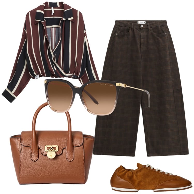 Outfit donna - Scarpe comode in ufficio. Stile Urban per Ufficio. Abbinamento con pantaloni, camicie, occhiali da sole, borse a mano, ballerine.
