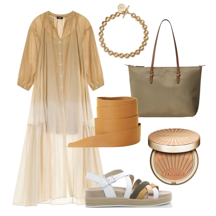 Outfit donna - A settembre vado al caldo !. Stile Casual per Tutti i giorni. Abbinamento con terre, cinture, vestiti lunghi, borse tote, braccialetti, sandali.