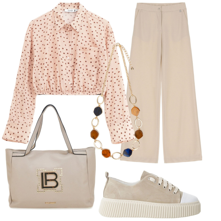 Outfit donna - Una bella camicia. Stile Casual per Tutti i giorni. Abbinamento con camicie, sneakers, pantaloni, borse a spalla, collane.