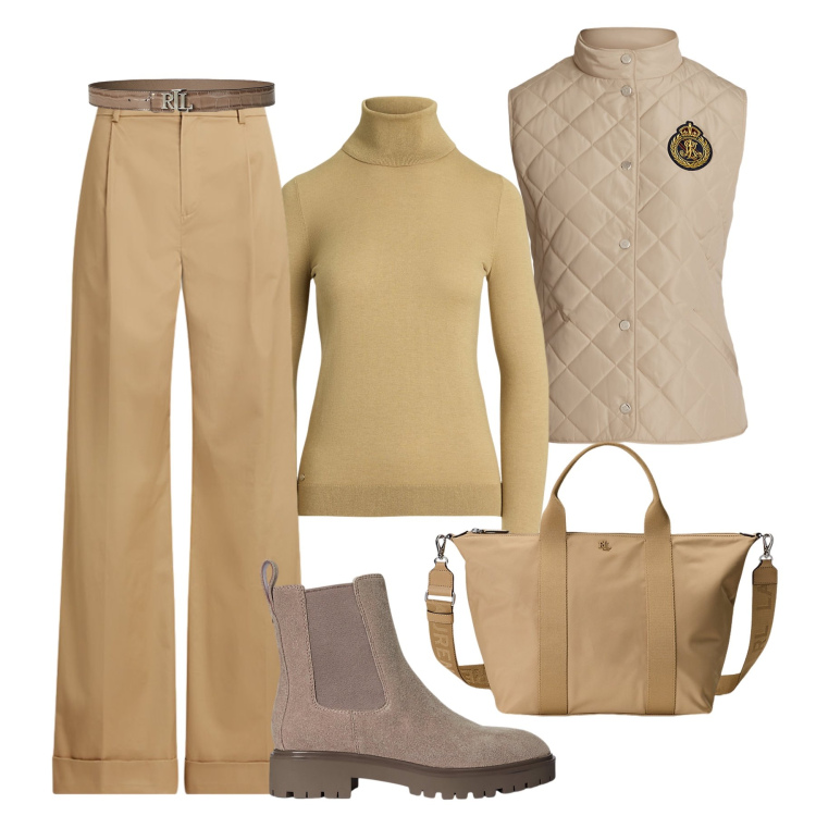 Outfit donna - Minimal urban chic. Stile Casual chic per Tutti i giorni. Abbinamento con borse tote, pantaloni, piumini, maglieria, stivaletti chelsea, cinture.