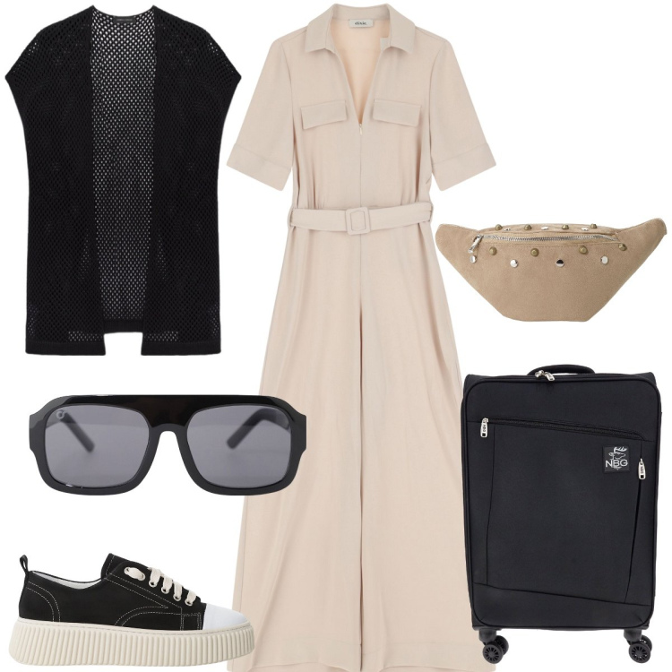 Outfit donna - Total look #2238986. Stile Sporty chic per Tutti i giorni. Abbinamento con sneakers, occhiali da sole, tute, marsupi, cardigans, valigie.
