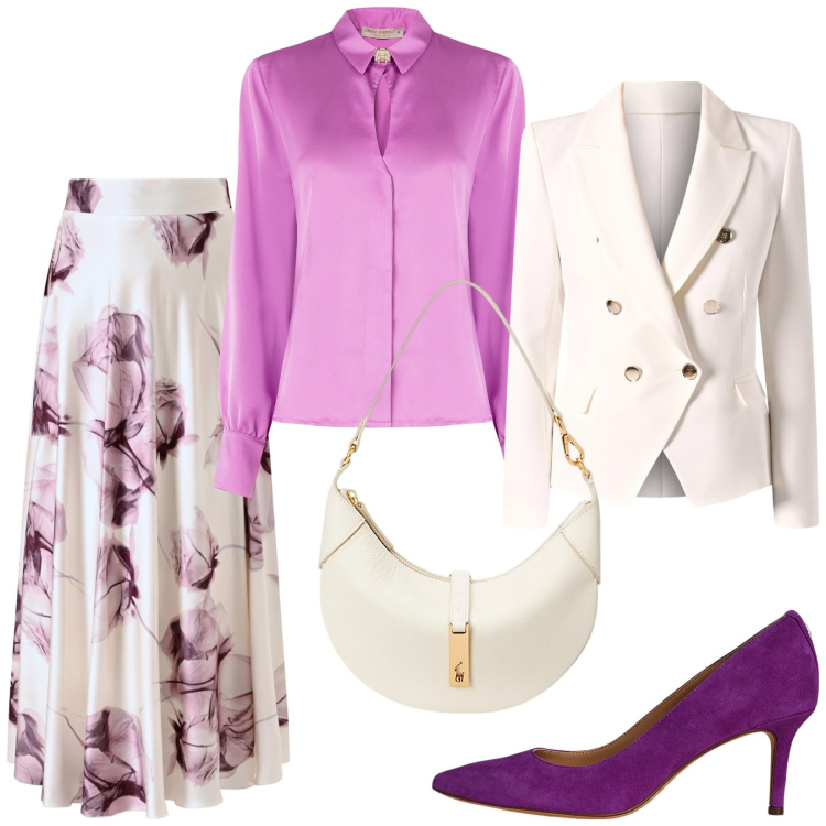 Outfit donna - Total look #2239010. Stile Bon Ton per Cerimonia. Abbinamento con camicie, blazer, gonne lunghe, décolleté, borse a spalla.