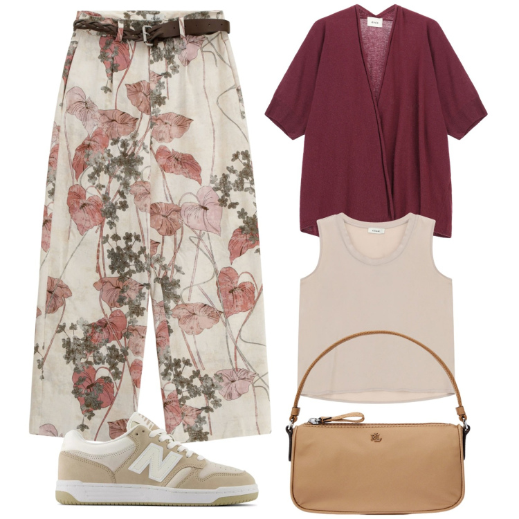 Outfit donna - Di pomeriggio a settembre. Stile Casual per Tutti i giorni. Abbinamento con sneakers, pantaloni, canottiere, cardigans, pochette.