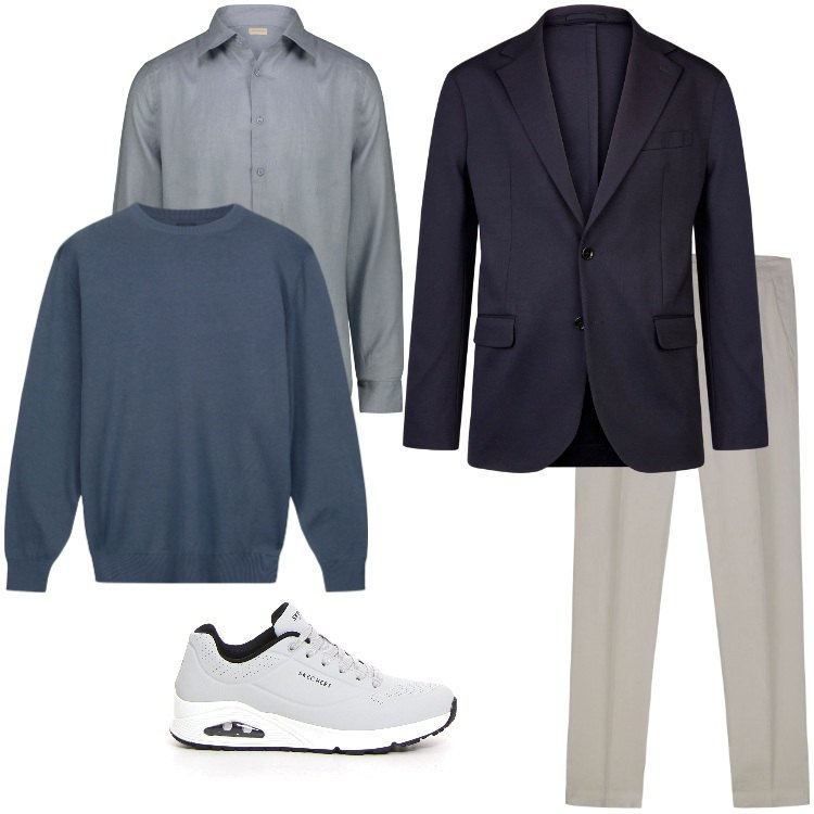 Outfit uomo - Total look #2239015. Stile Casual per Ufficio. Abbinamento con giacche, maglieria, camicie, pantaloni, sneakers.