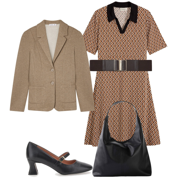 Outfit donna - Total look #2239021. Stile Vintage retrò per Tutti i giorni. Abbinamento con shopping bag, vestiti midi/longuette, blazer, cinture, décolleté.