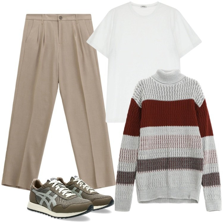 Outfit uomo - Total look #2239022. Stile Trendy per Ufficio. Abbinamento con t-shirt, pantaloni, maglieria, sneakers.
