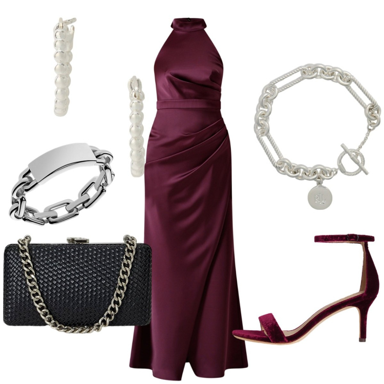 Outfit donna - Io & Matthias alla mostra del Cinema. Stile Chic per Cerimonia. Abbinamento con vestiti lunghi, sandali in pelle, anelli, braccialetti, orecchini, clutch.