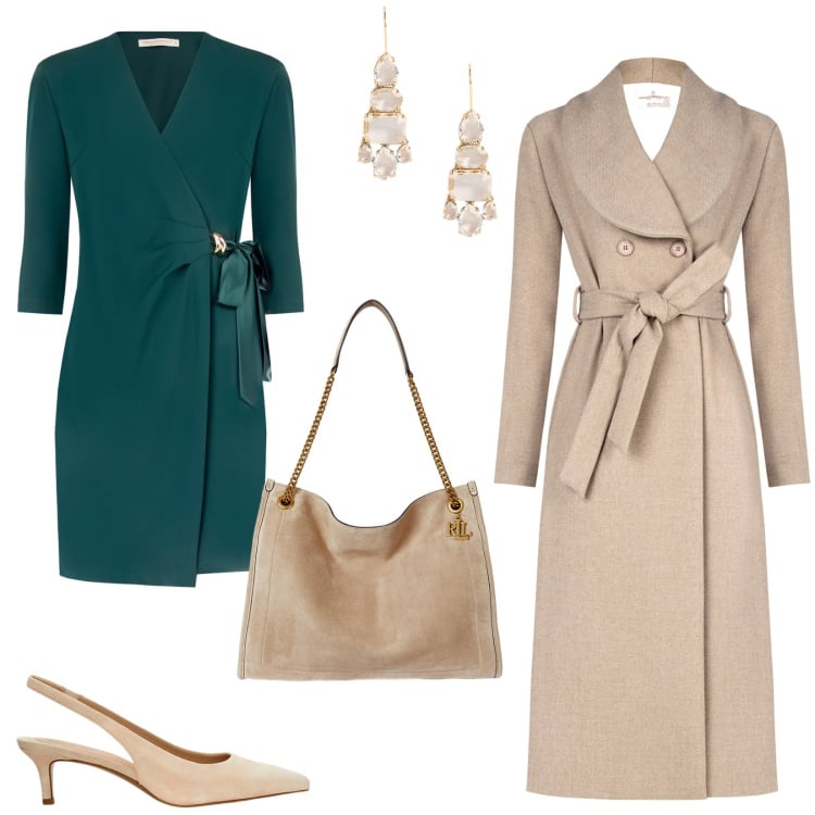 Outfit donna - Rinascimento New Collection. Stile Chic per Serata fuori. Abbinamento con vestiti corti, cappotti, décolleté, borse tote, orecchini.