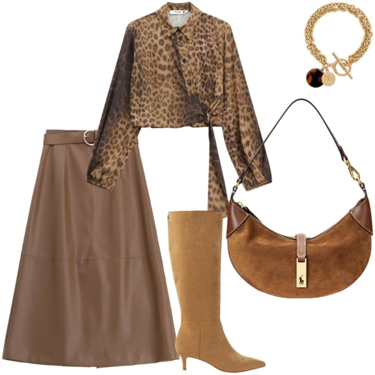 Outfit donna - Serate fuori. Stile Chic per Serata fuori. Abbinamento con camicie, gonne lunghe, braccialetti con ciondoli, borse a spalla, stivali.