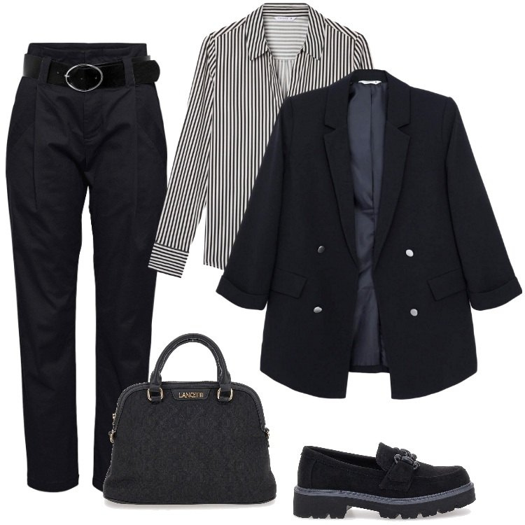 Outfit donna - Total look #2239054. Stile Casual chic per Ufficio. Abbinamento con pantaloni, blazer, camicie, mocassini, borse a spalla.