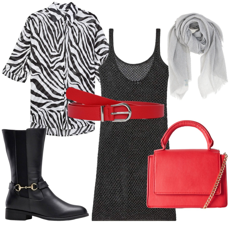 Outfit donna - Linee tigrate. Stile Minimal per Tutti i giorni. Abbinamento con stivali, vestiti, cinture, camicie, borse a tracolla, foulard.