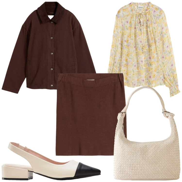 Outfit donna - Bonprix : i colori dell\'autunno. Stile Trendy per Tutti i giorni. Abbinamento con blazer, décolleté, shopping bag, gonne, bluse.