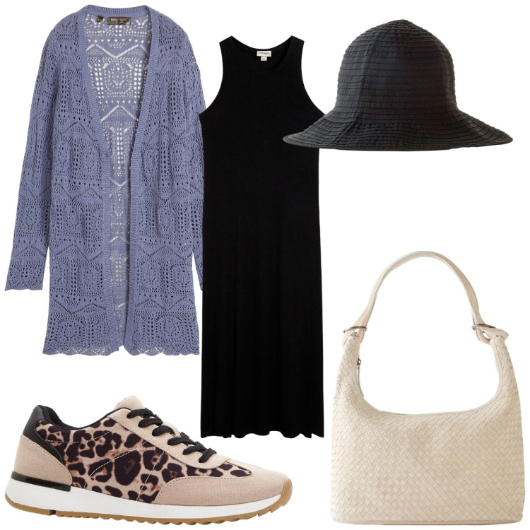 Outfit donna - Bonprix : il cardigan. Stile Trendy per Tutti i giorni. Abbinamento con vestiti, sneakers, cardigans, shopping bag, cappelli.