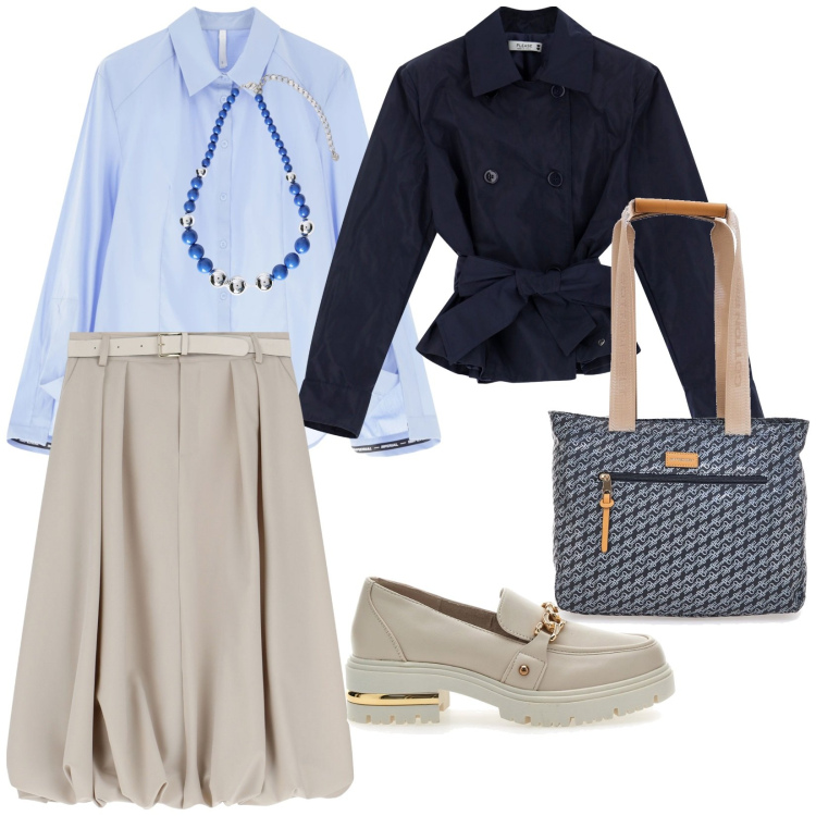 Outfit donna - Il giubbino leggero. per Tutti i giorni. Abbinamento con blazer, gonne longuette, camicie, mocassini, collane, borse a spalla.