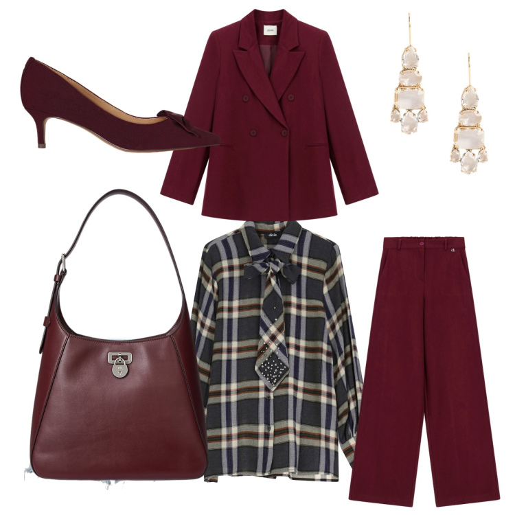 Outfit donna - Total look #2239268. Stile Chic per Ufficio. Abbinamento con pantaloni, camicie, décolleté, shorts, orecchini, borse a spalla.