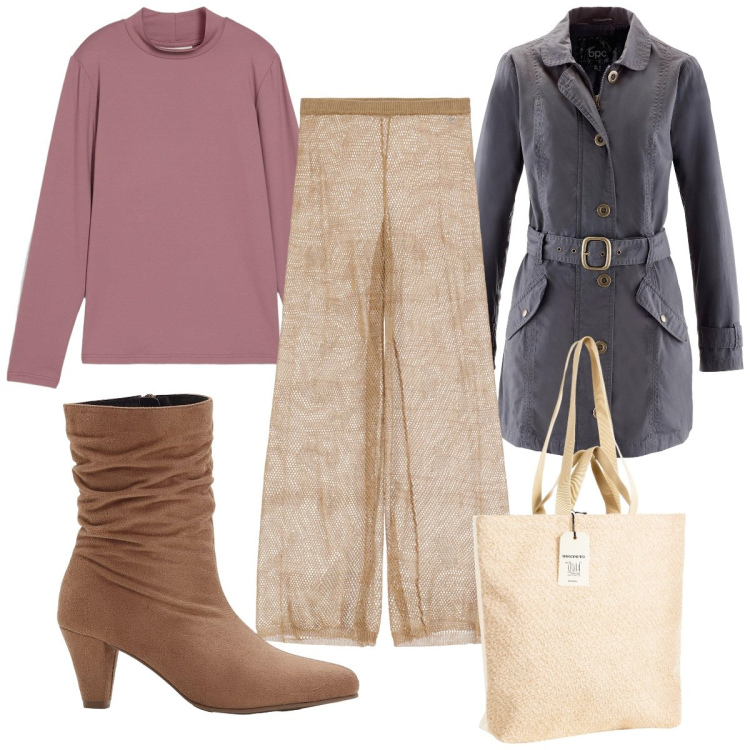 Outfit donna - Minimal chic autunnale: stivaletti. Stile Minimal per Tutti i giorni. Abbinamento con trench, stivaletti, maglieria, borse tote, pantaloni.
