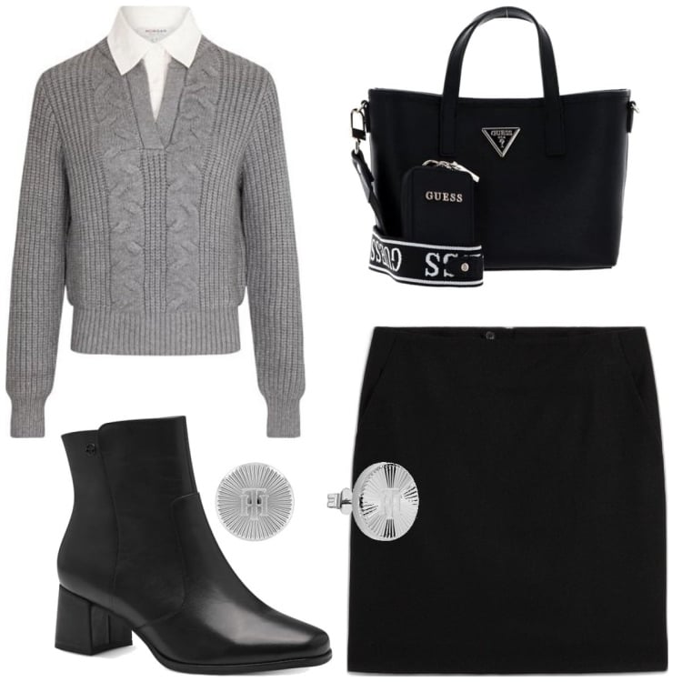 Outfit femme - Tendance #7201. Style Tendance pour Tous les jours. Assortir avec jupes, pulls, boucles d'oreilles, bottines, sacs en bandoulière.