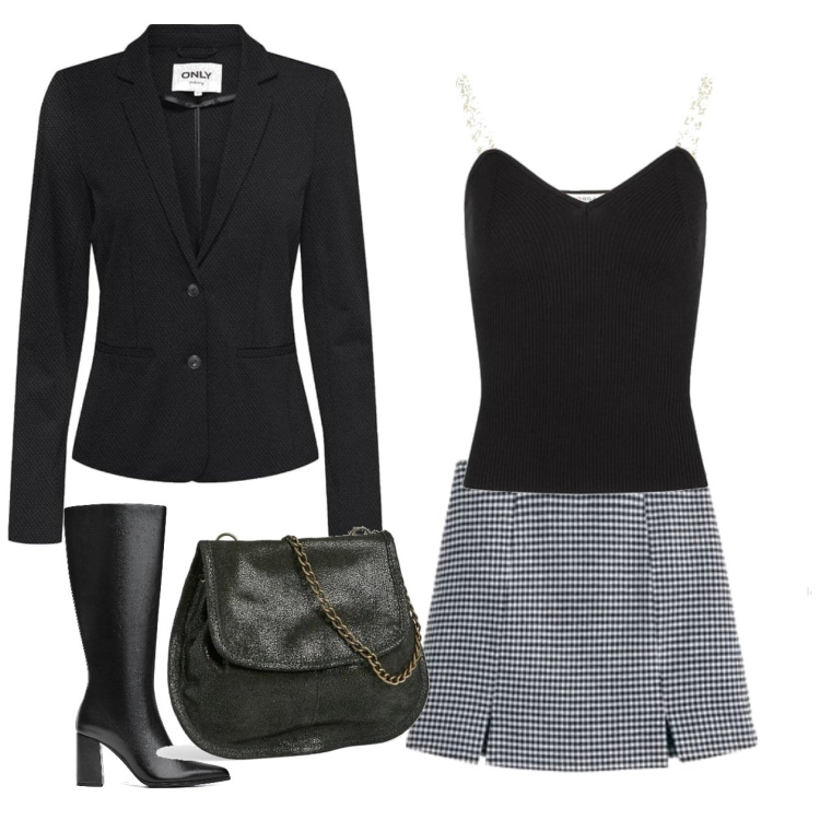 Outfit mujer - Basic #4580. Estilo Basic para Oficina. Combinación con blazers, prendas de punto, minifaldas, bolsos de mano, botas.