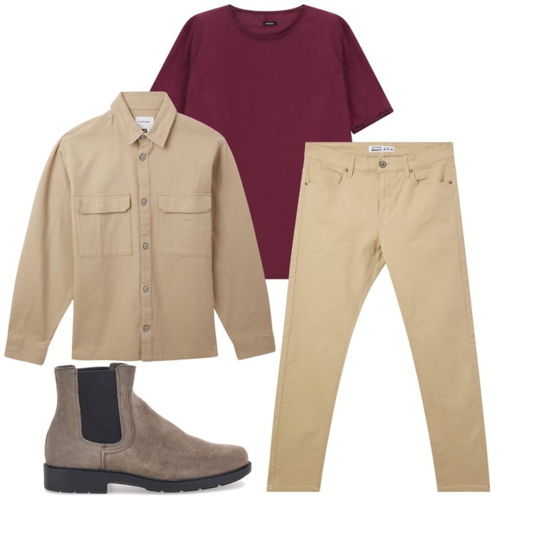 Outfit uomo - Total look #2239309. Stile Casual per Tutti i giorni. Abbinamento con pantaloni skinny, cappotti, t-shirt, stivali e stivaletti.