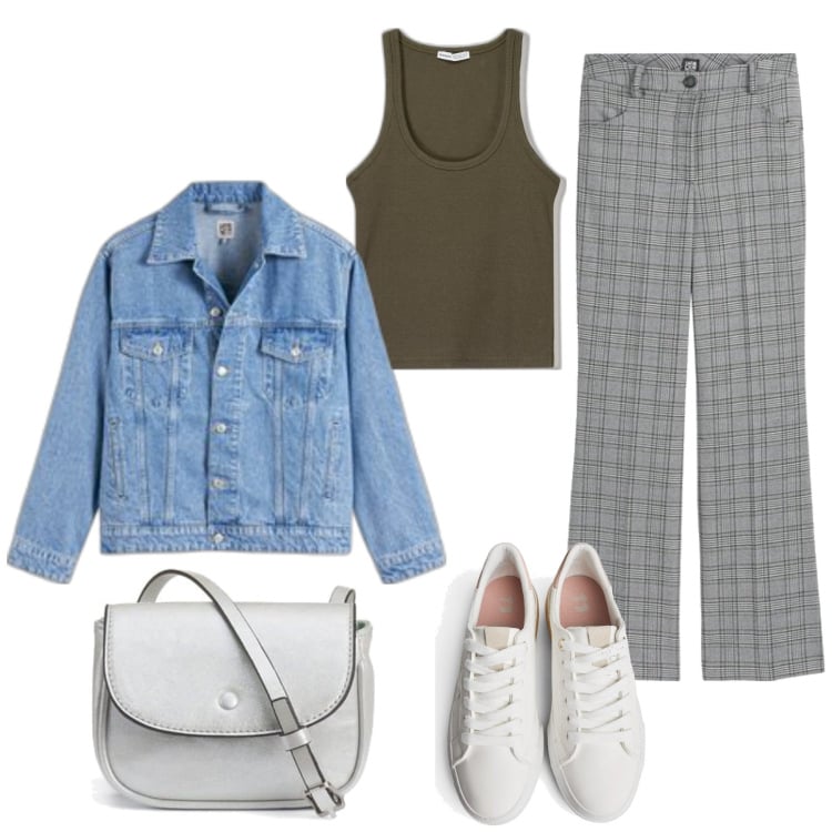 Outfit mujer - Trendy #7202. Estilo Trendy para Todos los días. Combinación con bolsos de mano, sneakers, camisetas sin mangas, pantalones, blazers.