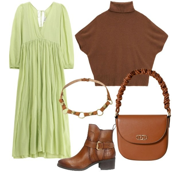 Outfit donna - maglione sul vestito estivo. Stile Boho per Tutti i giorni. Abbinamento con borse a mano, maglieria, vestiti lunghi, cinture, stivaletti.