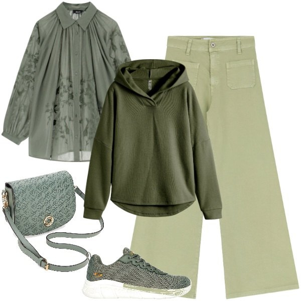 Outfit donna - Una felpa a settembre. Stile Casual chic per Tutti i giorni. Abbinamento con felpe, jeans, camicie, sneakers, borse a tracolla.