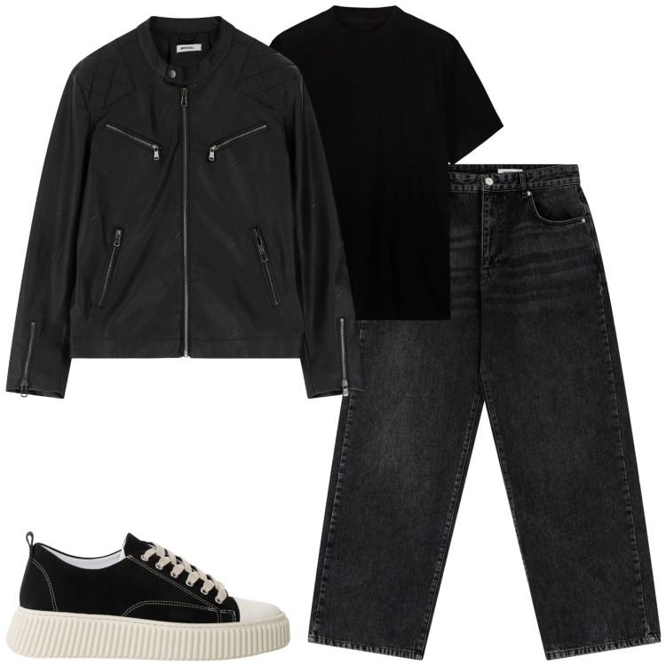 Outfit uomo - Black. Stile Casual per Tutti i giorni. Abbinamento con sneakers, giacche, jeans dritti, t-shirt.